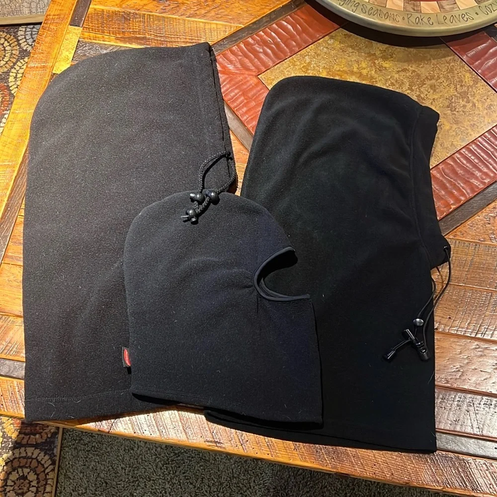 Three hooded neck warmers. Black
